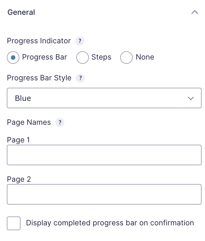 GForms Page Field Start Paging Settings