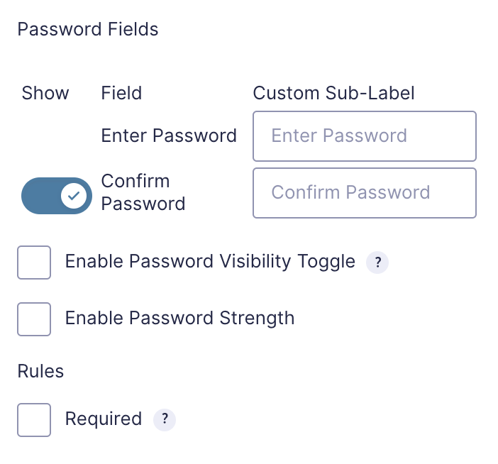 GForms Password Field General Settings