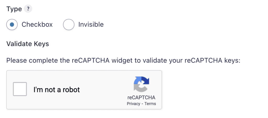 reCaptcha Settings with Checkbox Validation