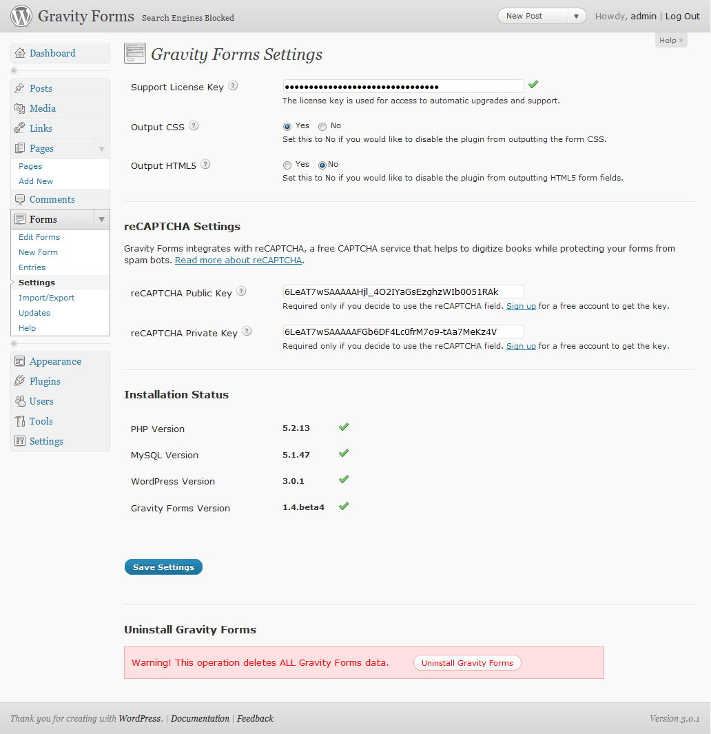 Settings Page Gravity Forms Documentation