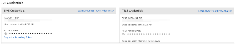 Twilio Settings API Credentials