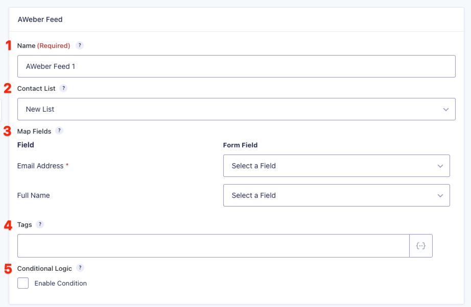 AWeber Add-On Feed Settings