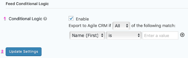 Agile CRM Feed Settings Page Conditional Logic