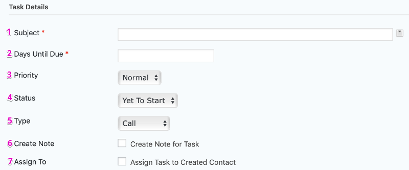 Agile CRM Feed Settings Page Create Task