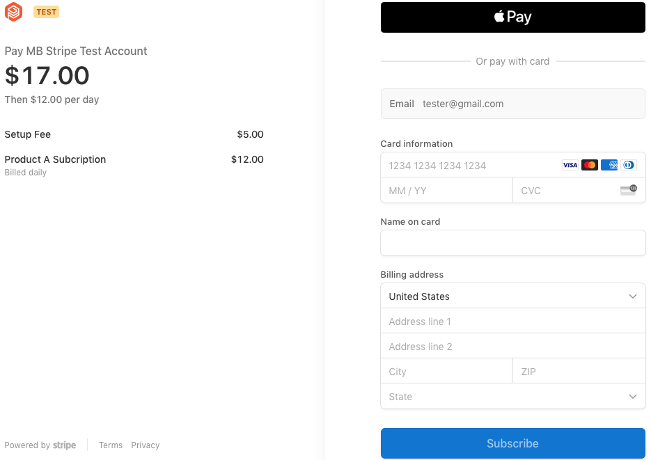 Stripe Checkout Example with Billing Address
