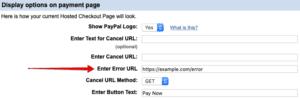 PayPal Manager Setup Error URL