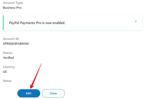 PayPal Sandbox Account Edit Button
