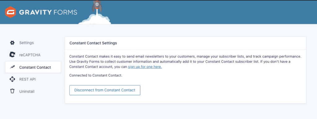 Constant Contact Add-On Settings Page