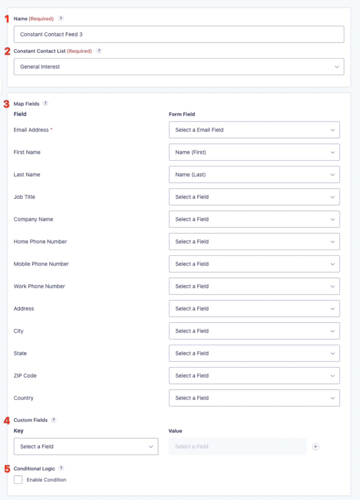 Constant Contact Add-On Feed Settings