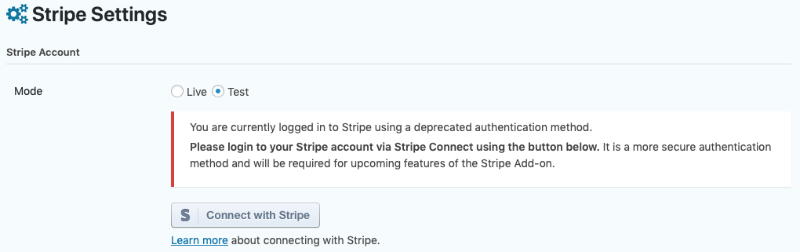 Stripe Connect Warning Message