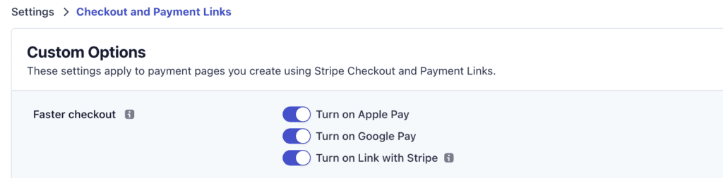 Stripe Payment Options for Apple Google