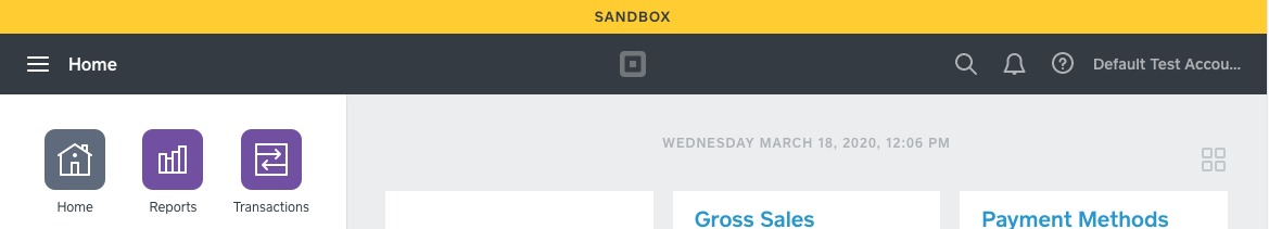 Square Sandbox Seller Dashboard after Launching your Sandbox Test Account