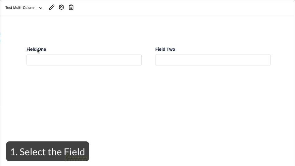 Demonstrates resizing columns in the form editor by dragging the Column Handle to the left to shrink or to the right to enlarge the width of the column