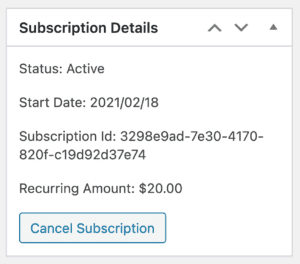 Square Subscription Detail: Active