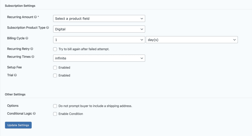 PayPal Checkout Subscription Settings