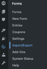 Gravity Forms Menu Import Export
