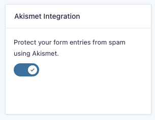 Screenshot of the Gravity Forms Akismet Add-On site wide settings options. 