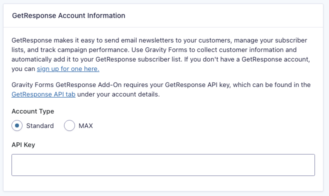 Screenshot of GetResponse Account Information settings