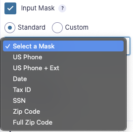 Screenshot of Standard Input Mask setting