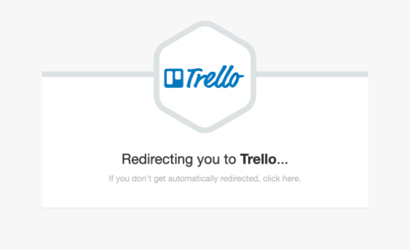 Dialogue advising you are being Redirected to Trello during Gravity Forms Trello Add-On authentication.