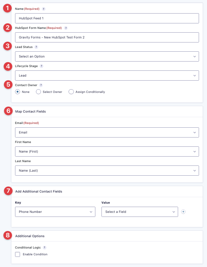 Screenshot of HubSpot Feed Settings