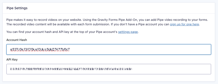 Screenshot of Pipe Add-on Site Level Setting