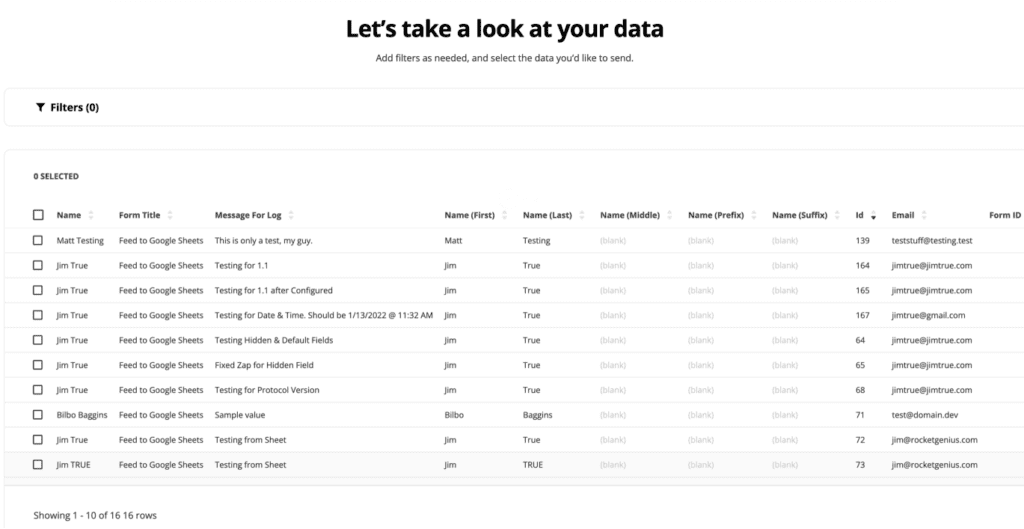 Zapier Transfer screen showing the data pulled from Gravity Forms.