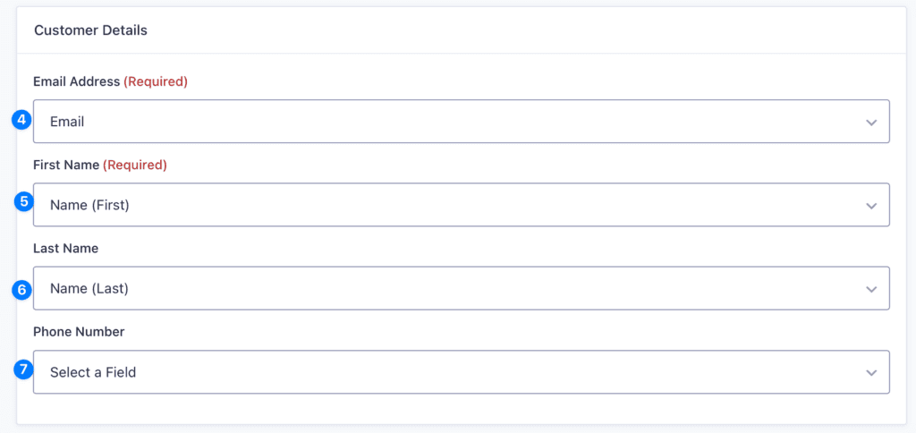 Customer Details screen for the Help Scout Gravity Forms Add-On allowing input of email address, first name, last name and phone number.