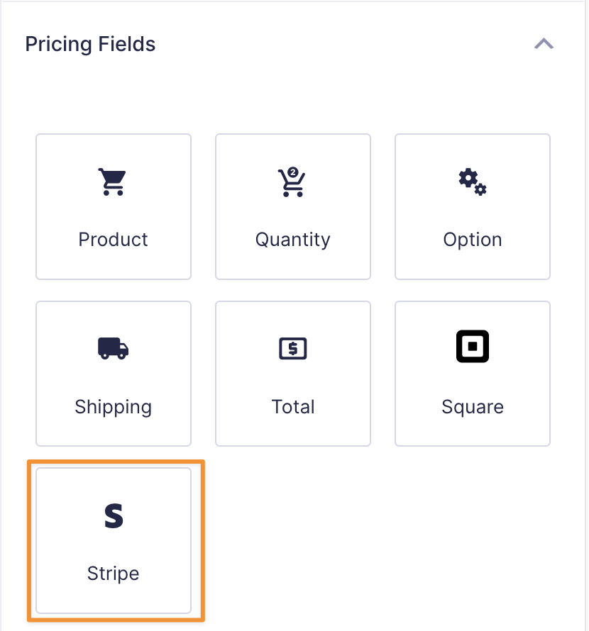 Pricing Fields showing the Stripe Field highlighted