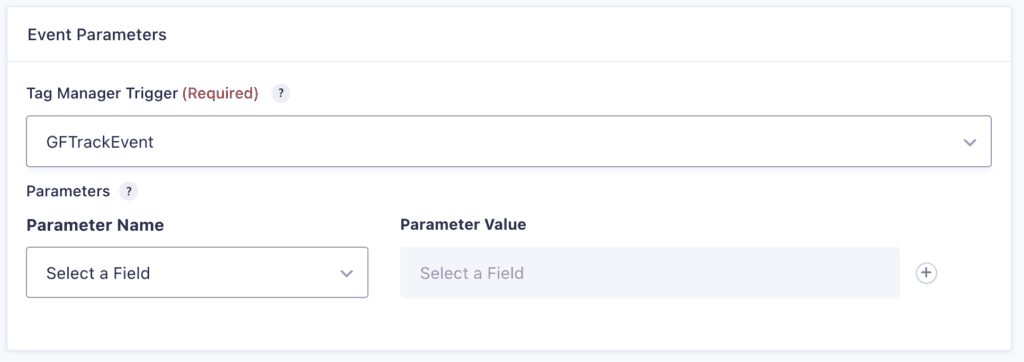 Event Parameters settings for Google Analytics Feed & Form Settings