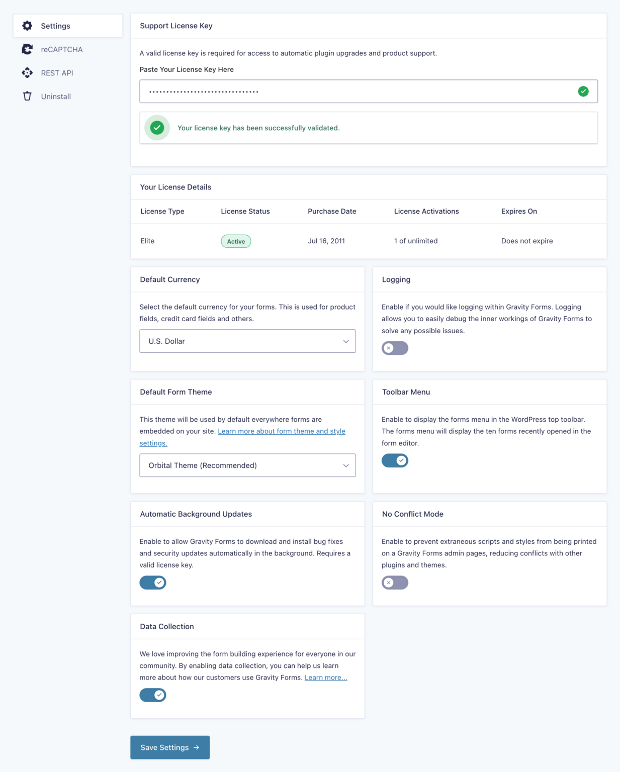 Gravity Forms Settings Page - Gravity Forms Documentation