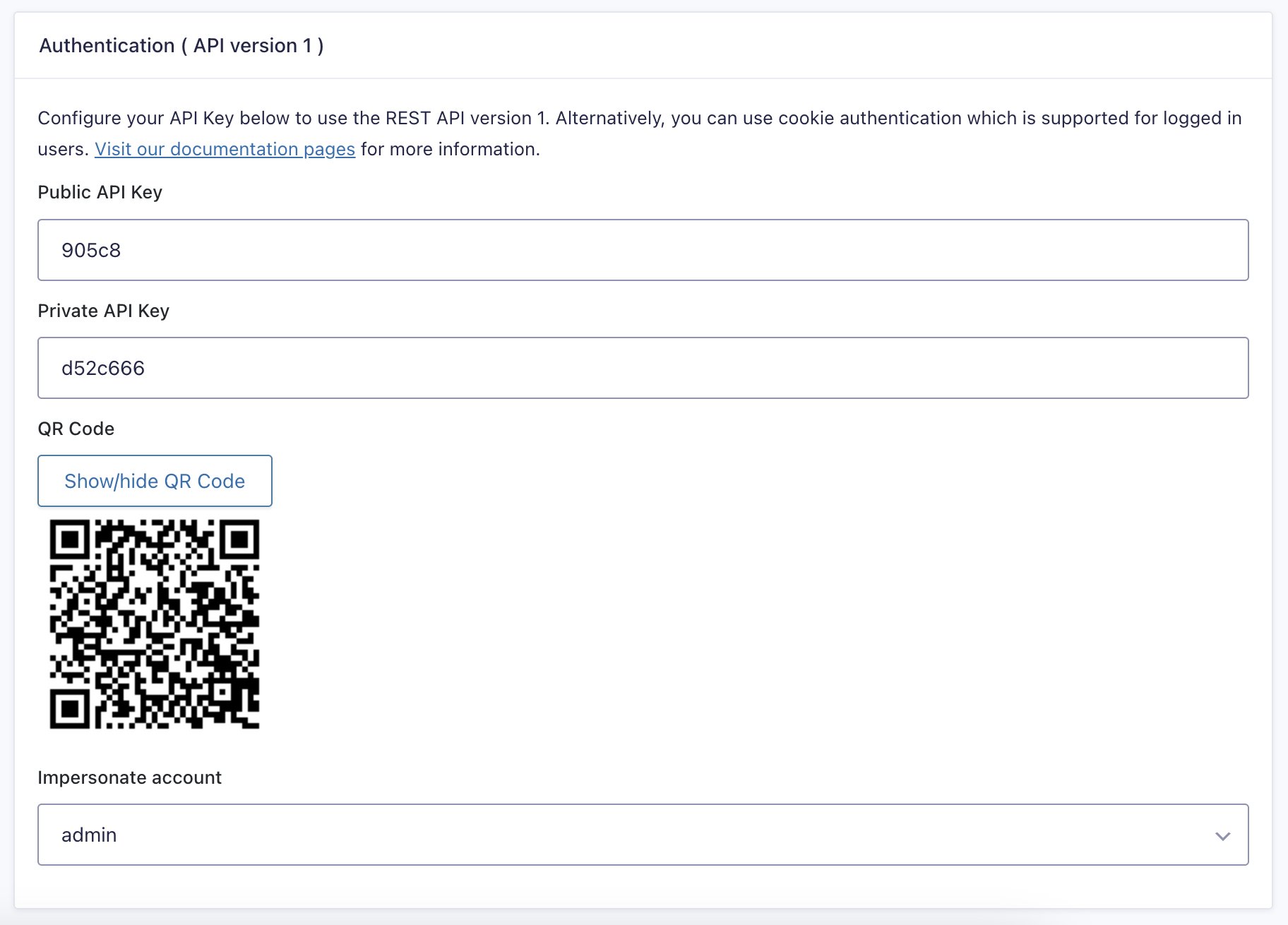 Image showing Authentication settings for Gravity Forms API Version 1