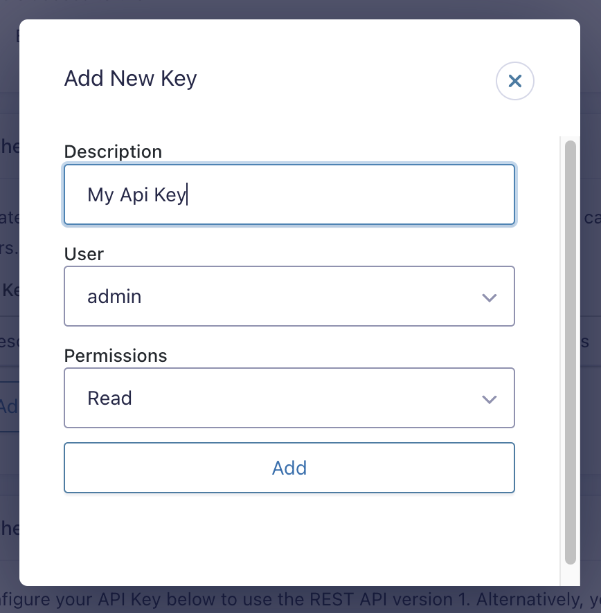 Image showing API Key settings