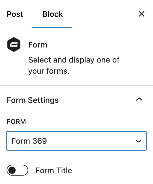 Image showing Form Title toggle set to false.