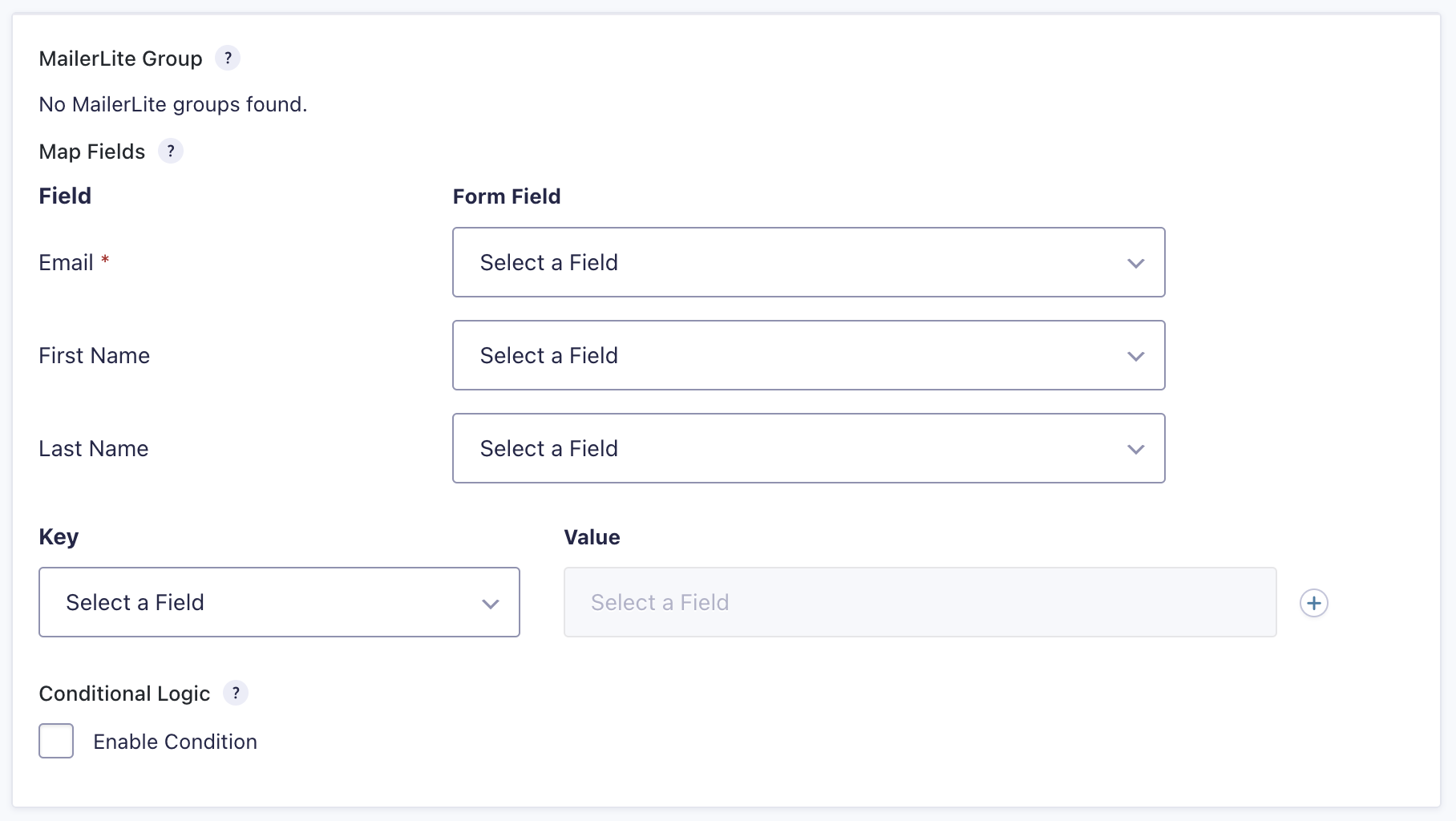 Image showing MailerLite Feed Settings reference