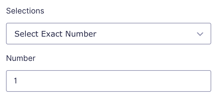 Settings inputs and the form field front-end for the option “Select Exact Number”.