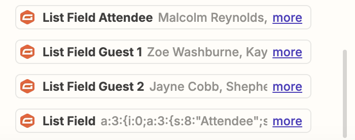 Image showing List field in Zapier.