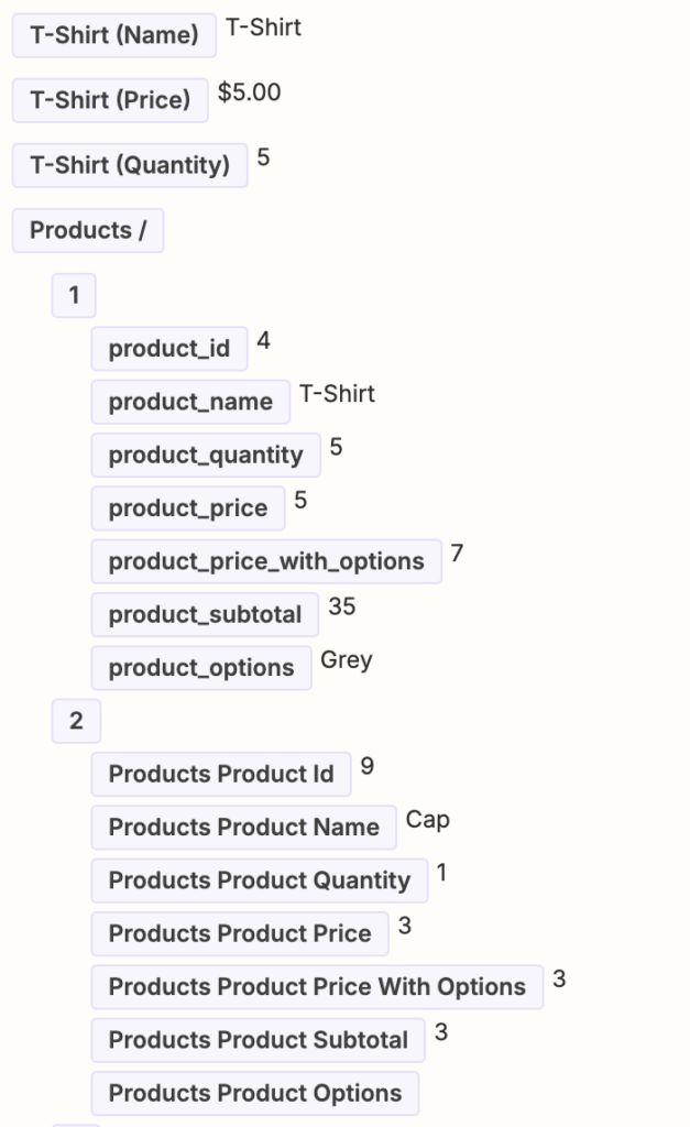 Image showing Product data on Zapier.