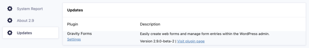 Image showing Updates in Forms > System Status > Updates.