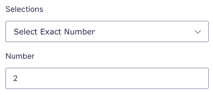 Settings inputs and the form field front-end for the option “Select Exact Number”.