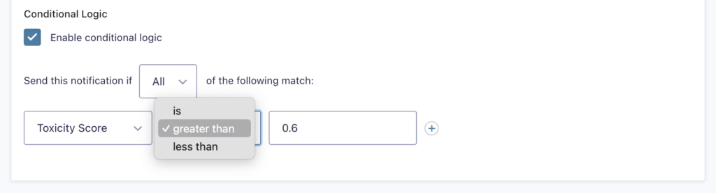 Image showing Conditional Logic settings for a form Confirmation