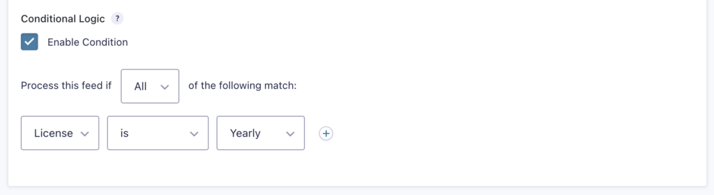 Image showing Conditional Logic settings for a payment feed