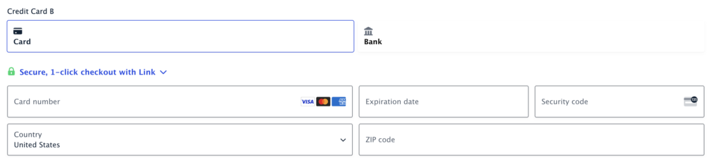 Image showing Stripe Field payment methods on a form