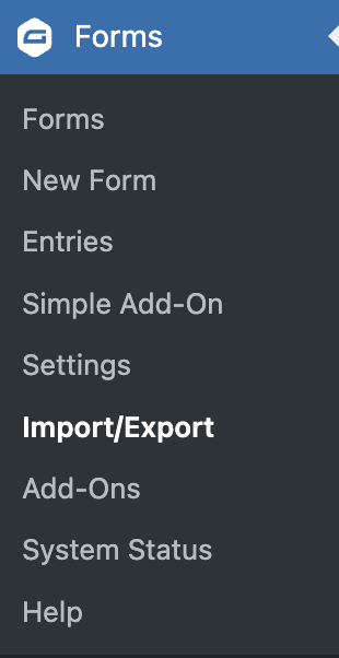 Forms > Import/Export menu setting