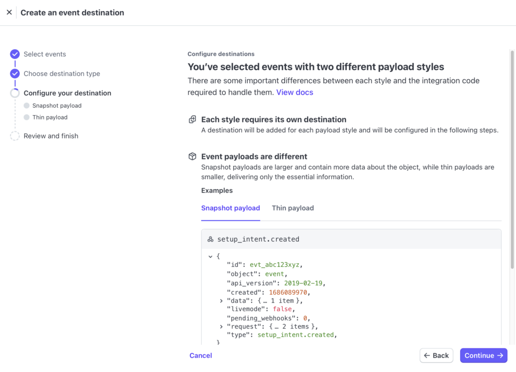 Image showing Stripe payload styles screen.