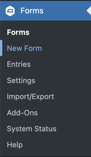 Image showing Gravity Forms WordPress menu