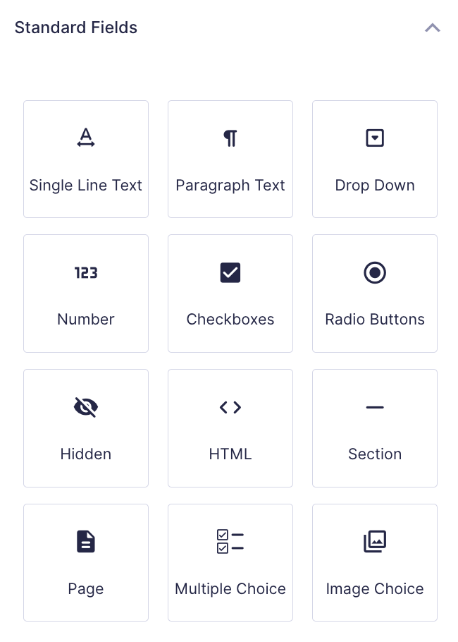 Image showing standard fields in the form editor