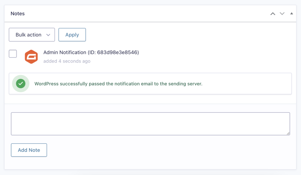 Image showing Notification sent in the Entry Notes
