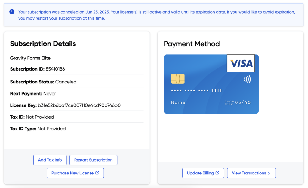 Image showing subscription with a automatic renewals cancelled
