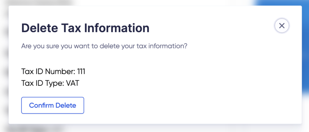 Image showing prompt to confirm deletion of Tax Information